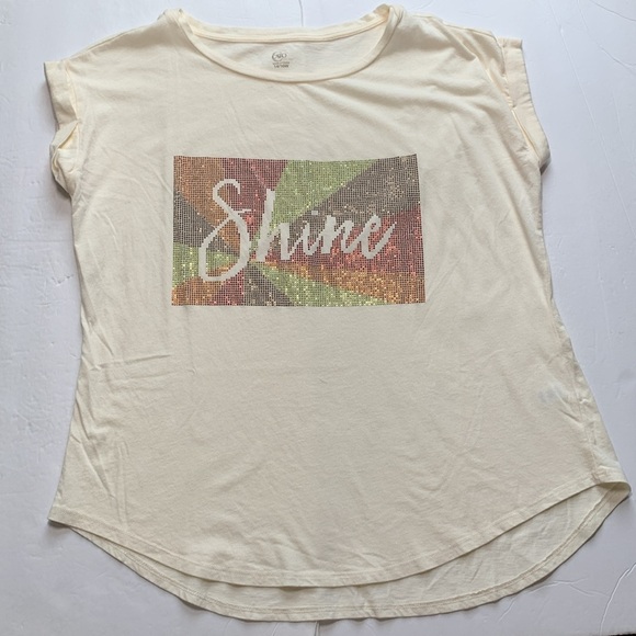 Cato Fashions Rhinestone Graphic T-Shirt “SHINE” Size 14/16W - Picture 1 of 8